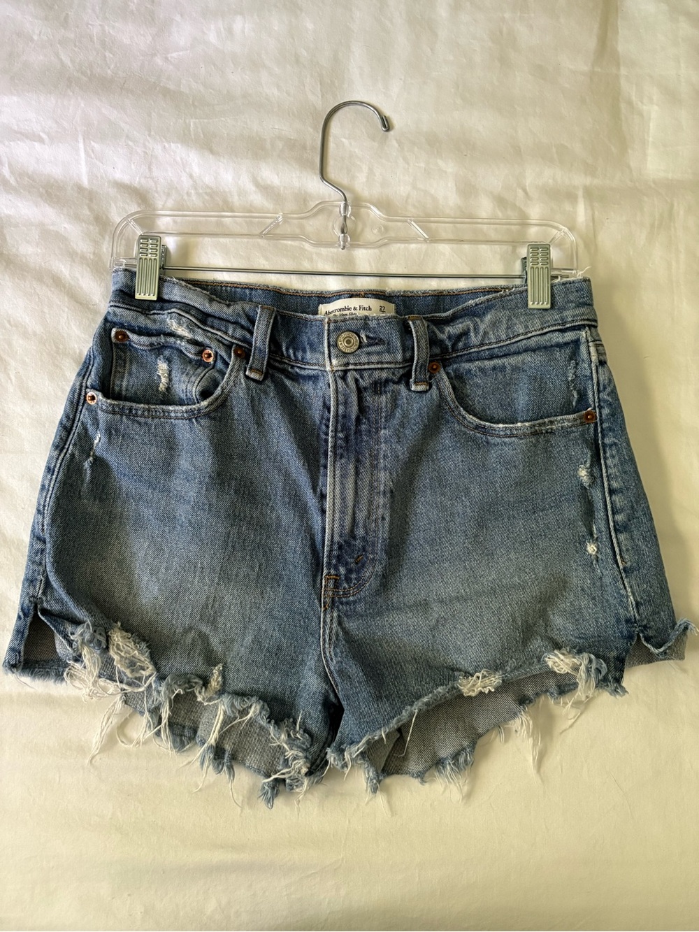 Abercrombie & Fitch Distressed “the mom shorts high rise” denim Cutoff Shorts